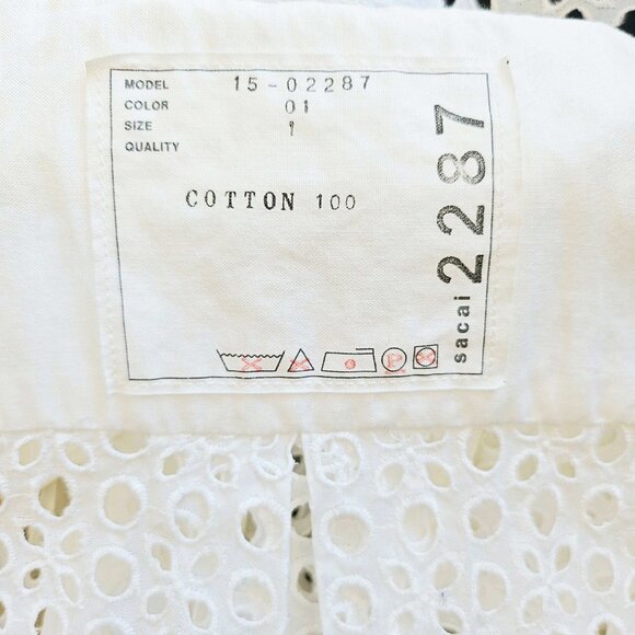 SACAI WHITE EYELET LACE SHORT SLEEVES BLOUSE (1) - Picture 5 of 7